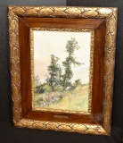 Antel Neogrady (Hungarian 1861-1942) Hillside Oil Painting Under Glass/Orig. Frame