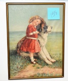 Framed Print w/ Little Girl & Dog