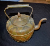 Early Copper Teapot with Brass Decoration