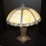 Table Lamp w/ Caramel Colored 8 Panel Filigree Shade