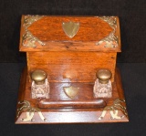 19th Century Ornate English Desk Set with Inkwells & Letter Box (8