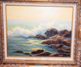 Signed William Columbus Ehrig Seascape Oil on Masonite (American 1892-1965)