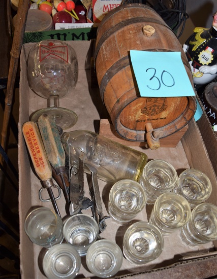 VINTAGE SHOT GLASSES, BOTTLE OPENERS, ETC.