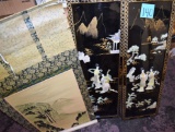 GROUP OF ORIENTAL WALL ART with MOP lacquer wall plaques
