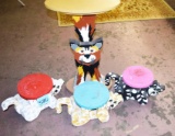 FOLK ART HAND PAINTED CAT PLANT STANDS