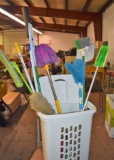 Lot of cleaning mops, broom, etc.