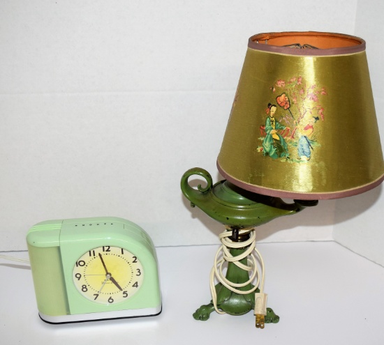 Contemp Moon Beam Clock & Vintage Aladdin Style Lamp