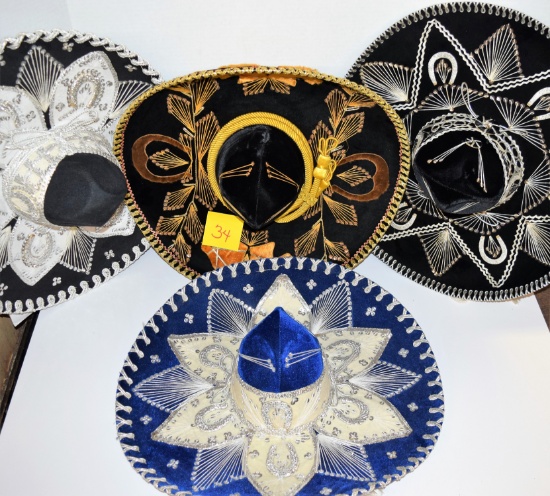 4 Vintage Authenic Sombreros