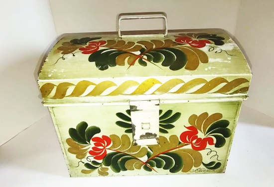 SIGNED TOLE STYLE PAINTED CHEST (10 X 12)
