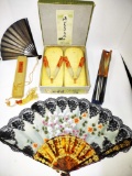 VINTAGE LADIES JAPANESE SHOES AND FANS