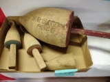 BOX OF VINTAGE WOODEN FLOATS WITH LARGE SIGNED EATON