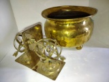 BRASS ITEMS WITH SIGNED FOOTED BOWL