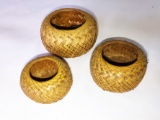 3 MINIATURE PINE NEEDLE BASKETS