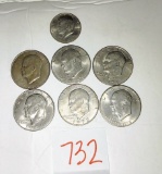 (6) Eisenhower dollars + (1) Bicentennial Kennedy Half Dollar