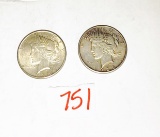 (2) 1925-P Peace Dollars