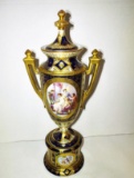 GORGEOUS 1800's AUSTRIAN ROYAL VIENNA COBALT PORCELAIN LIDDED URN/VASE (14