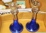 Art Deco Cobalt Blue Candlesticks with gold accent