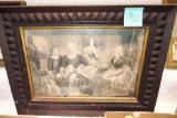 1800's GEORGE WASHINGTON FAMILY PRINT IN ORNATE WALNUT FRAME