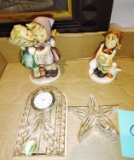 2 HUMMEL FIGURINES AND WATERFORD CLOCK & PAPERWEIGHT