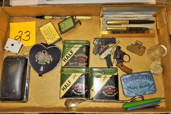Nice lot of Vintage items (Tobacco tins, watch fob, Parker pen set & other unique items)