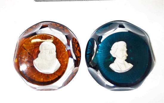 CRISTAL D'ALBRET CAMEO PAPERWEIGHTS - Very Nice Condition