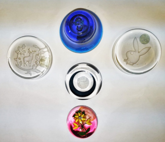 5 GLASS PAPERWEIGHTS
