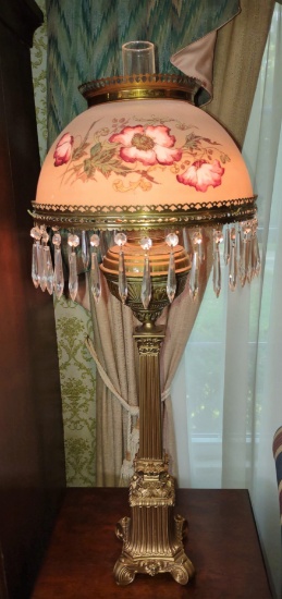36" VICTORIAN BANQUET LAMP with PRISMS (BEEN ELECTRIFIED) - PICK UP ONLY