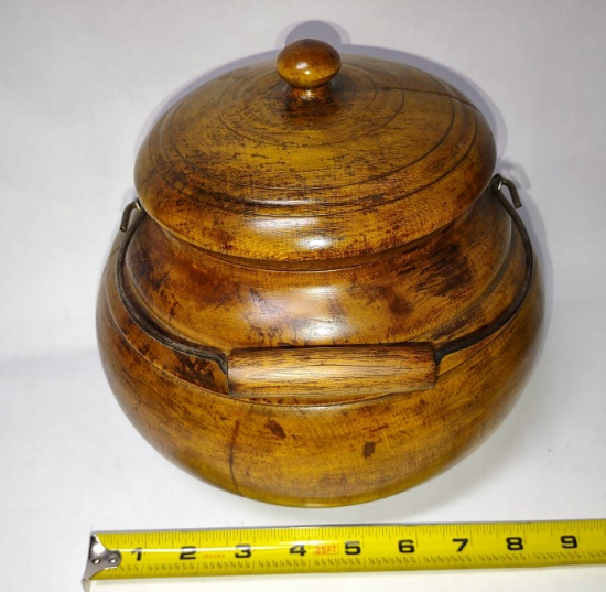 LARGE PEASEWARE TREEN SUGAR BOWL with HANDLE (7"X8")