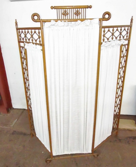 VICTORIAN WALNUT STICK & BALL SCREEN (replaced fabric) - PICK UP ONLY