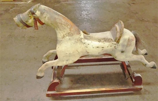 1800's PAINTED WOODEN ROCKING HORSE by MORTEN E. CONVERSE TOY CO.- PICK UP ONLY