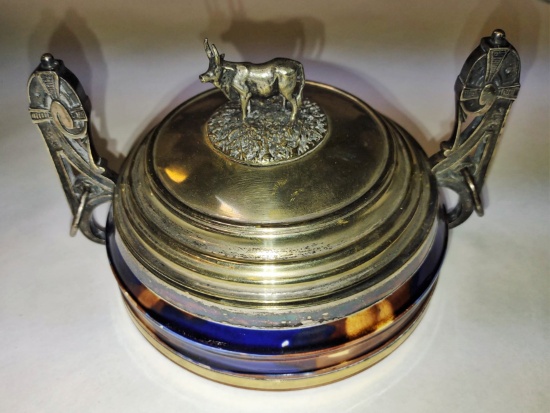 DECORATED WEDGEWOOD CANDY DISH  with SILVERPLATE ACCENT & LID