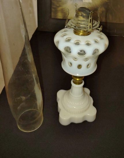 ANTIQUE 10" OPALESCENT OIL LAMP