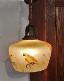 HANGING LIGHT with REVERSE PAINTED PARROT SHADE