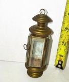 ANTIQUE MINIATURE BRASS CANDLE LANTERN w. ETCHED GLASS