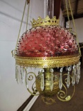 VICTORIAN CRANBERRY HOBNAIL HANGING LAMP