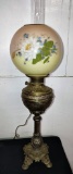 ANTIQUE PARLOR LAMP with LILY PAD GLOBE/SHADE