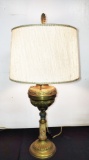 ANTIQUE BRASS/ONYX OIL LAMP BASE with CLOTH SHADE