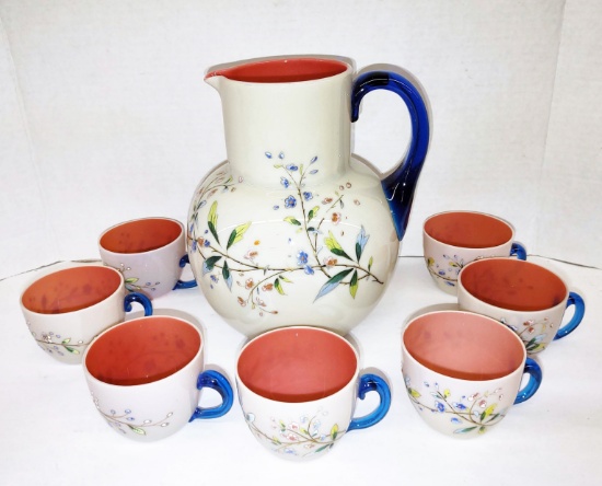 WEBB "FIREGLOW" PITCHER & 7 PUNCH CUPS (Very nice condition)