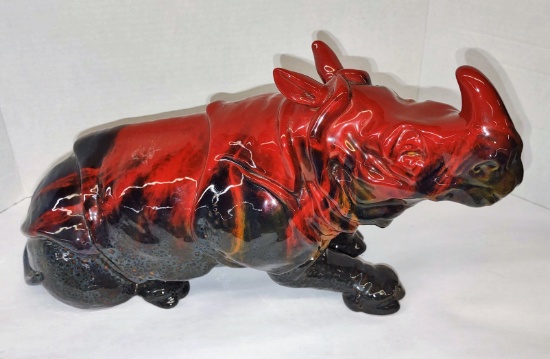 LARGE ROYAL DOULTON PORCELAIN FLAMBE "RHINOCEROS LYING" (Very nice condition)