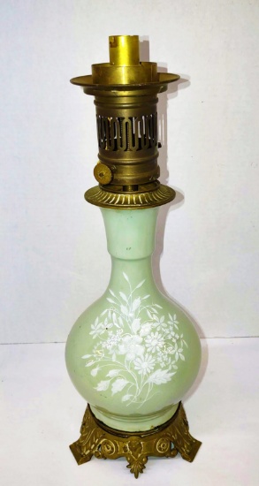 BEAUTIFUL LATE 1800's 15" FRENCH CELADON OIL LAMP