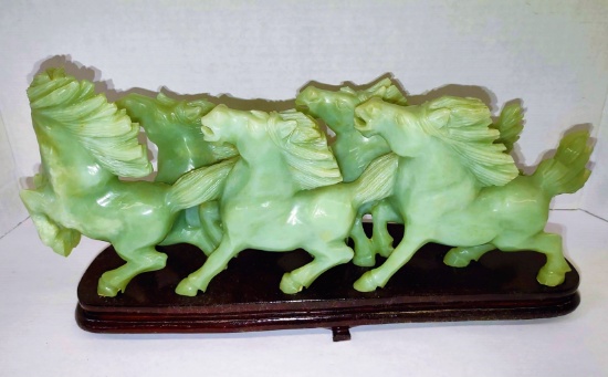 VINTAGE CHINESE CARVED JADE SCULPTURE OF 6 WILD RUNNING HORSES (Very nice condition)