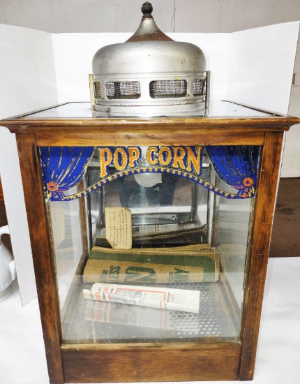 ANTIQUE WOOD FRAMED POPCORN MACHINE (From Sandusky, Ohio) - PICK UP ONLY