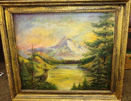 E. GROVES SCENIC OIL ON CANVAS - PICK UP ONLY