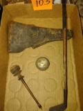 ANTIQUE ITEMS with holster, child's golf iron 