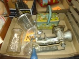 VINTAGE MILK BOTTLE, MIXER, MEAT GRINDER, ETC.