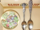 VINTAGE GLASS PAPERWEIGHT & 2 STERLING SPOONS