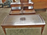 VINTAGE 3 PIECE LEATHER TOP TABLES - PICK UP ONLY