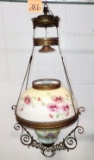 ANTIQUE HANGING OIL LAMP -ELEC- PICK UP ONLY