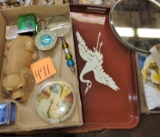 VINTAGE LACQUERED TRAY, MIRROR, MAGNIFYING GLASS, ETC. - PICK UP ONLY