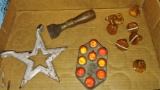 NICE LOT OF ANTIQUE FEDERAL 95 REFLECTOR, BAKELITE KNOBS, STAR ACCENT, GRAINING TOOL